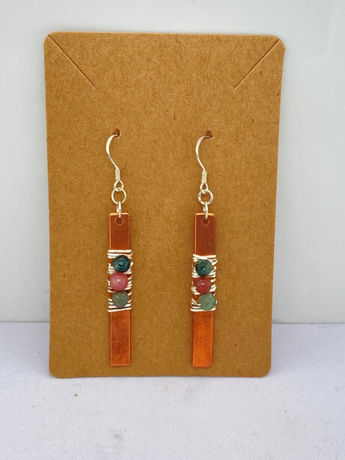 1 1/2"  Copper Bead Wrap Earrings with hook and plastic backs