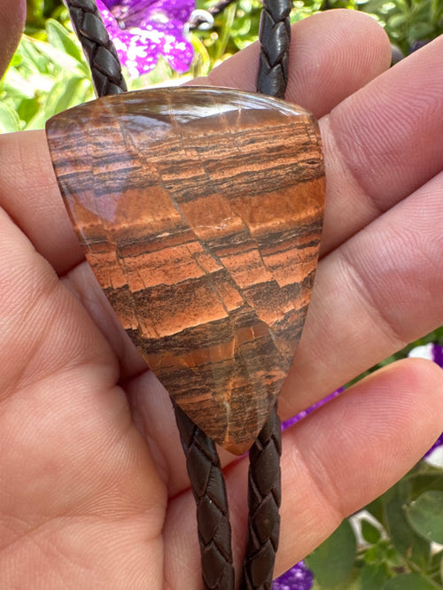 1.2 Billion Tumbledown Brown Leather Sterling Silver Tip Bolo Tie