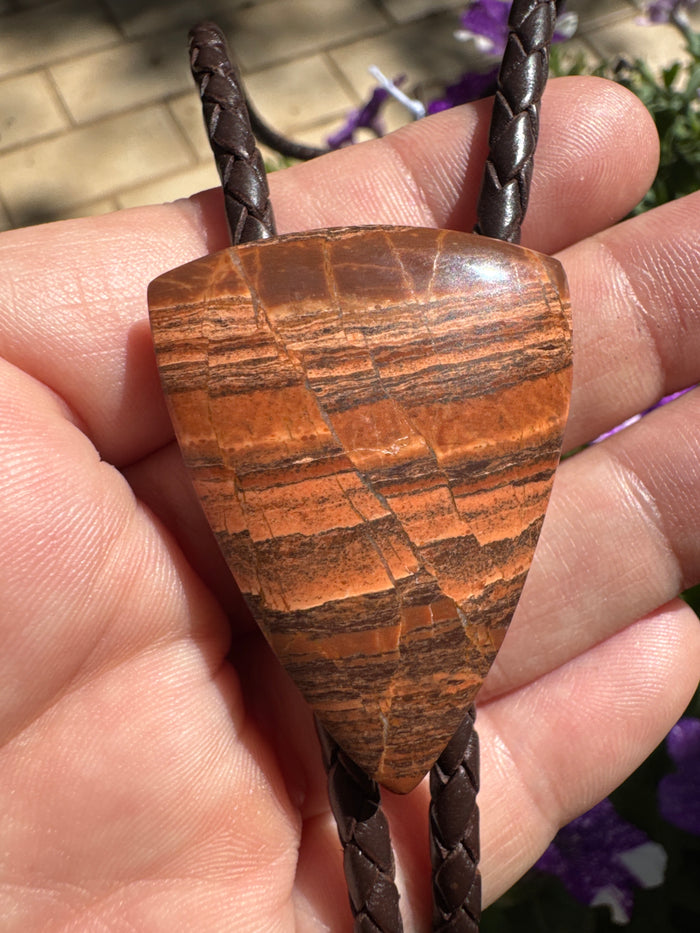 1.2 Billion Tumbledown Brown Leather Sterling Silver Tip Bolo Tie
