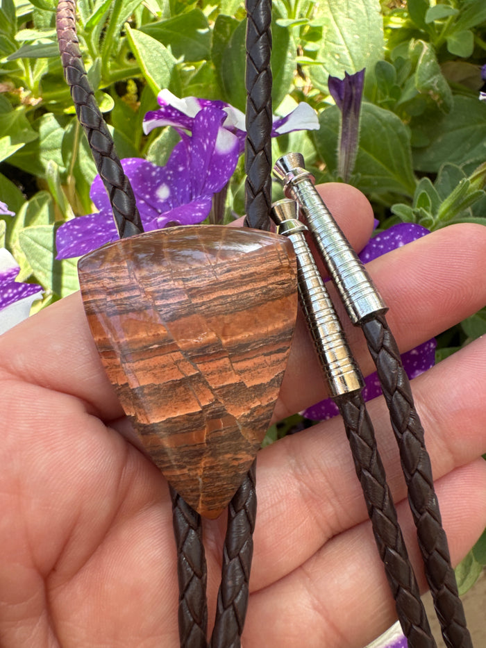 1.2 Billion Tumbledown Brown Leather Sterling Silver Tip Bolo Tie
