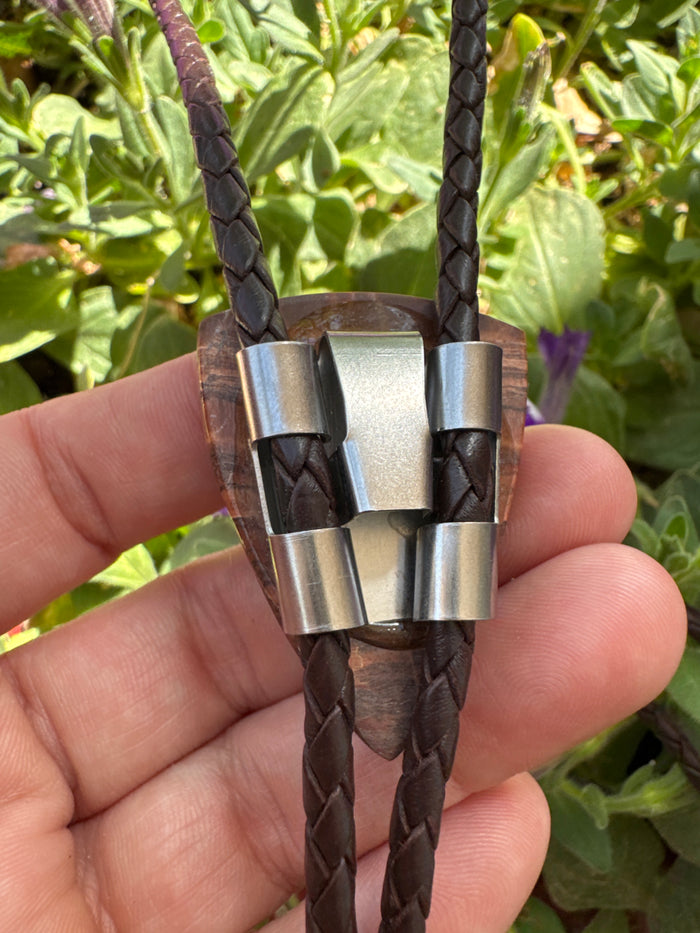 1.2 Billion Tumbledown Brown Leather Sterling Silver Tip Bolo Tie