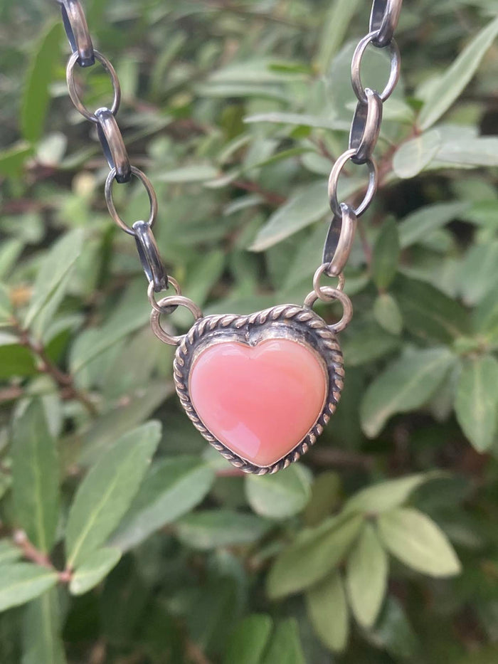 18” Chain Small Pink Peruvian Heart Opal