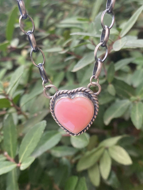 18” Chain Small Pink Peruvian Heart Opal