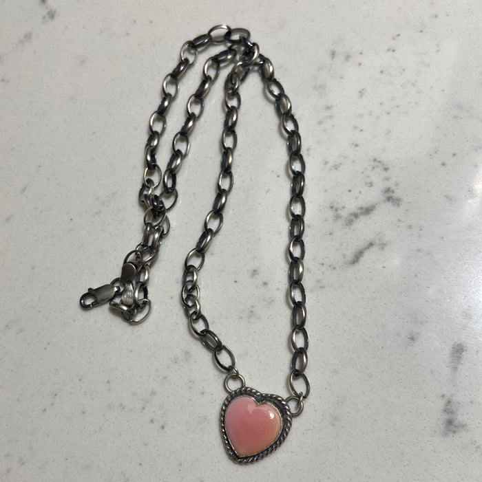 18” Chain Small Pink Peruvian Heart Opal