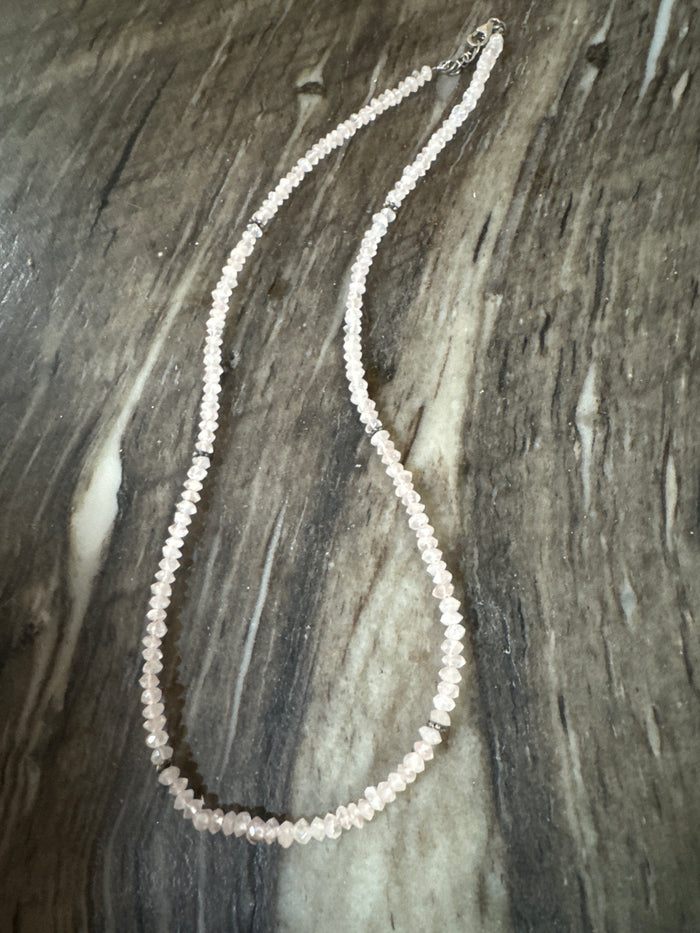 18” with 2” extender Rose Quartz Chain with Silver Beads
