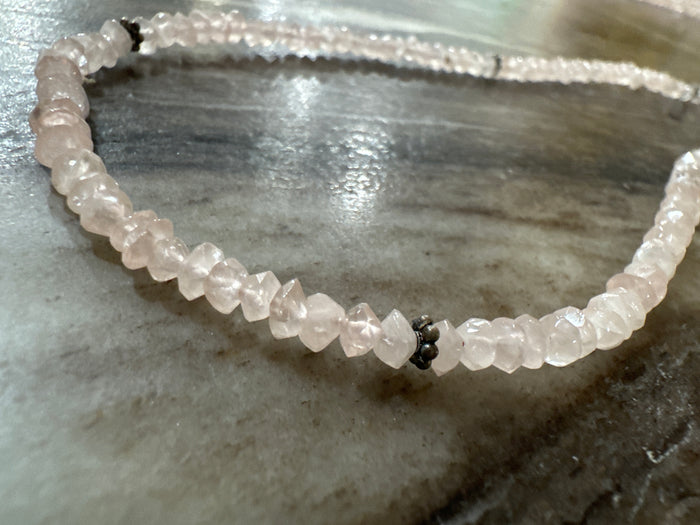 18” with 2” extender Rose Quartz Chain with Silver Beads