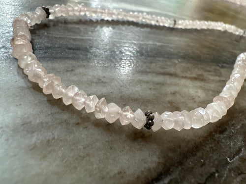 18” with 2” extender Rose Quartz Chain with Silver Beads