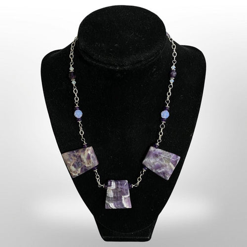 20" Amethyst, Swarovski Crystal & Sterling Silver Statement Necklace