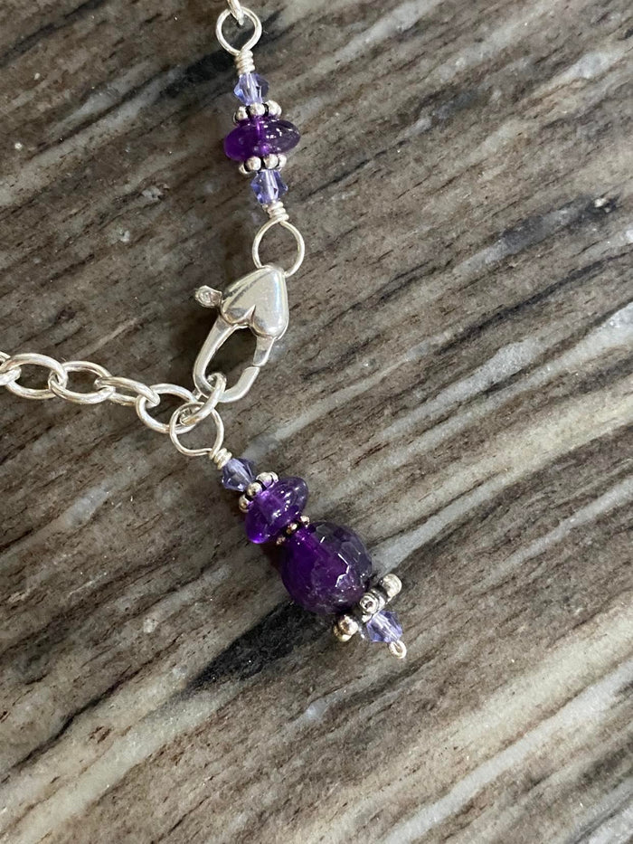 20" Amethyst, Swarovski Crystal & Sterling Silver Statement Necklace