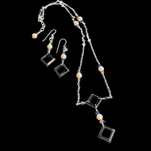 20" Chain with 2" Hematite Pendant with Swarvoski Pearl and Czech Glass