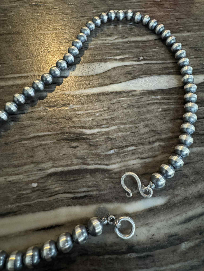 8mm Navajo Pearls Necklace – 18" Sterling Silver Beads by First American Traders, Made in the USA
