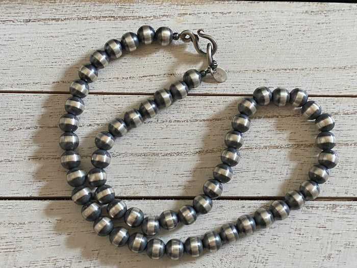 8mm Navajo Pearls Necklace – 18" Sterling Silver Beads by First American Traders, Made in the USA
