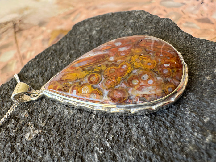 Caddis Fly Agate Palm Root Pendant — 925 Sterling Silver