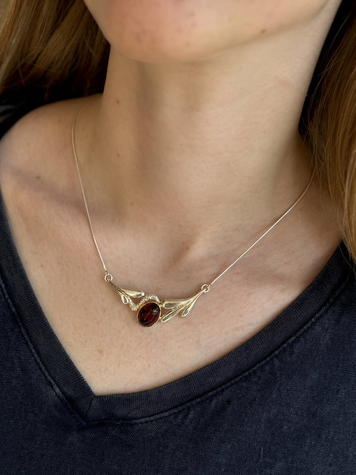 Dark Red Baltic Amber Necklace 18” adjustable