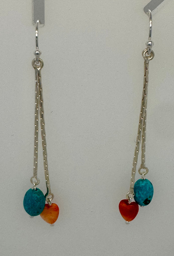 Heart Spiny Oyster and Turquoise Earrings
