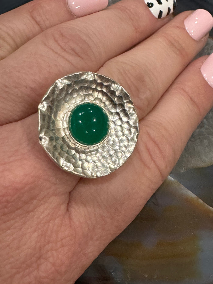 Emerald Green FlowerAdjustable Ring