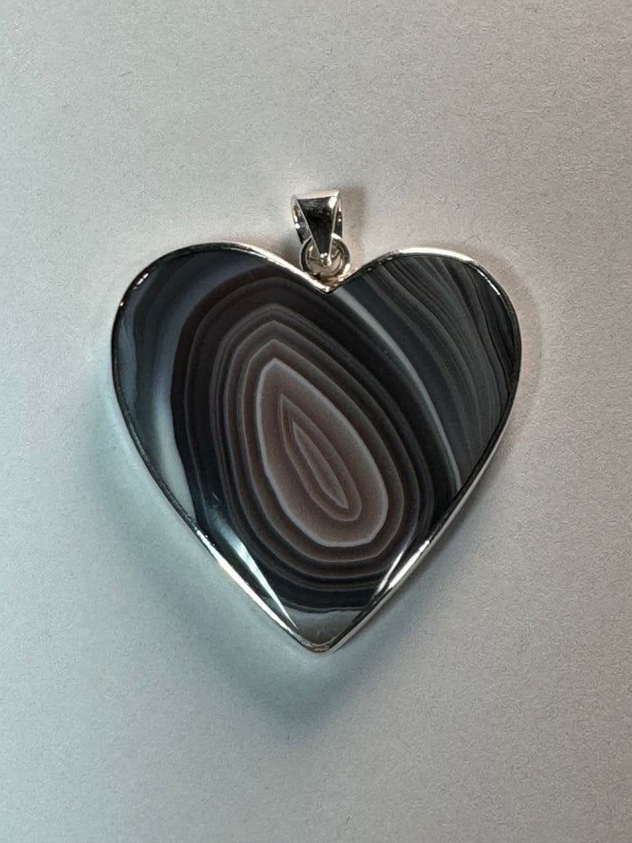 Botswana Agate Heart Pendant with adjustable chain
