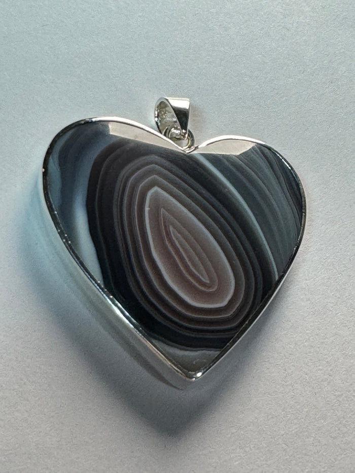 Botswana Agate Heart Pendant with adjustable chain