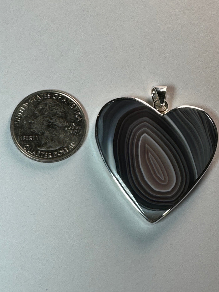 Botswana Agate Heart Pendant with adjustable chain