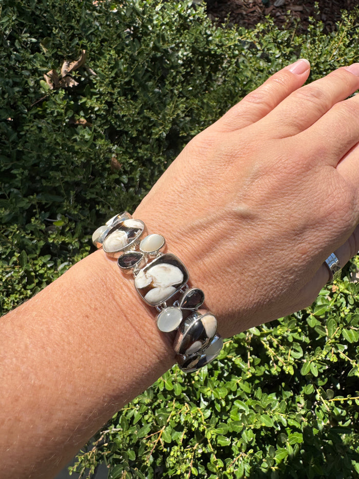 🌿 Peanut Wood, Moonstone & Smoky Quartz Sterling Silver Bracelet