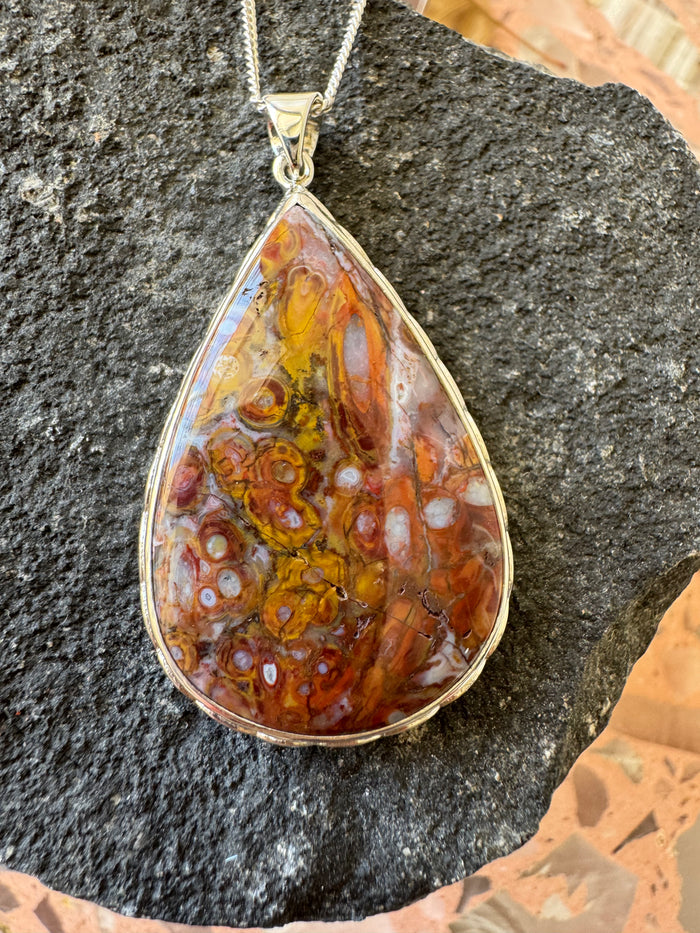 Caddis Fly Agate Palm Root Pendant — 925 Sterling Silver