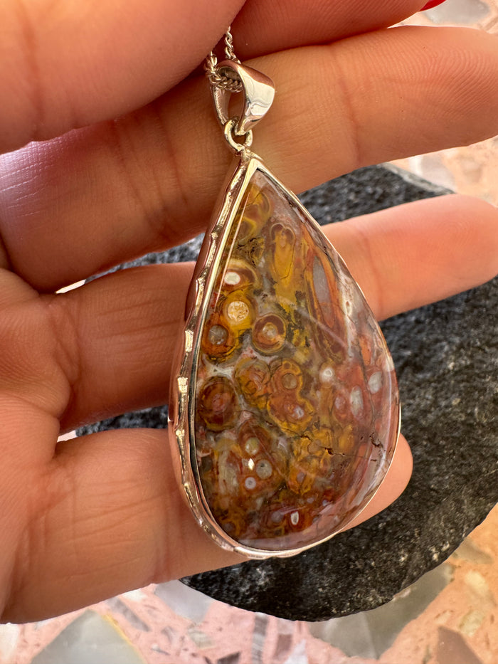 Caddis Fly Agate Palm Root Pendant — 925 Sterling Silver