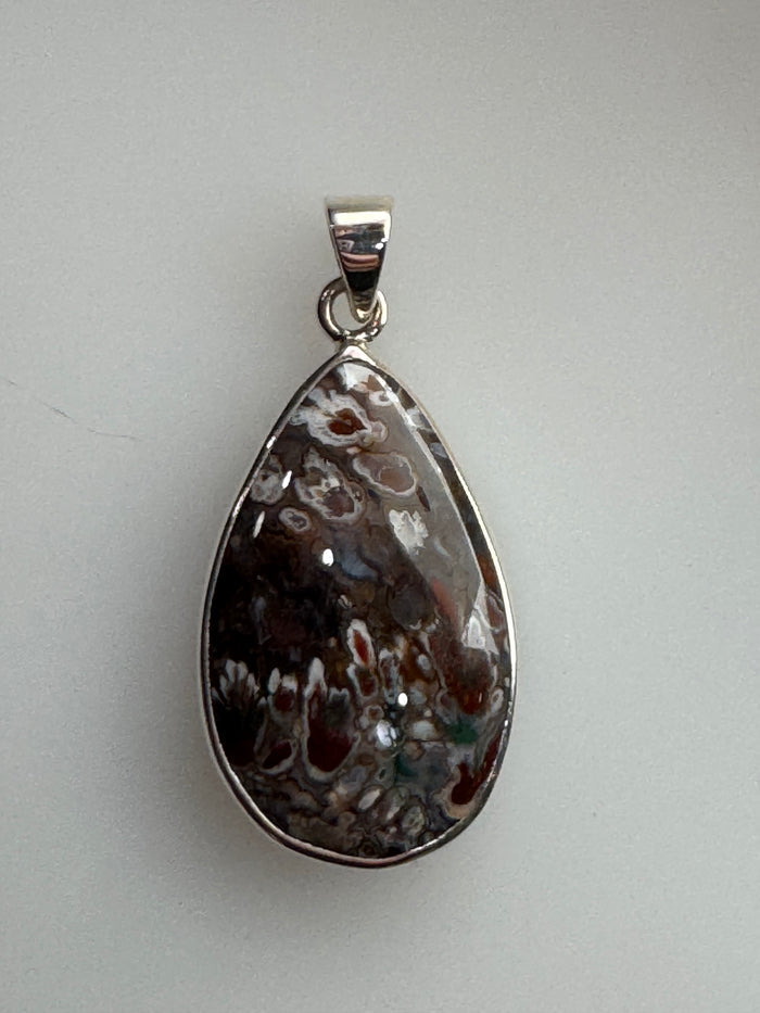 Rare Opalized Plume Agate Pendant in 925 SS