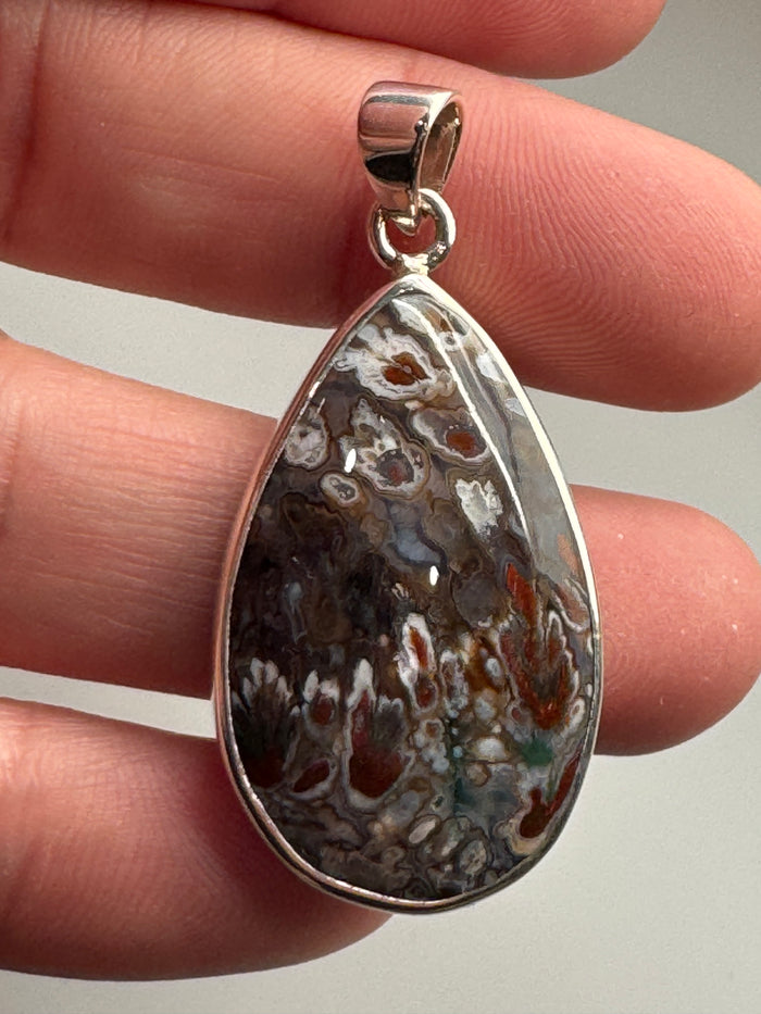 Rare Opalized Plume Agate Pendant in 925 SS