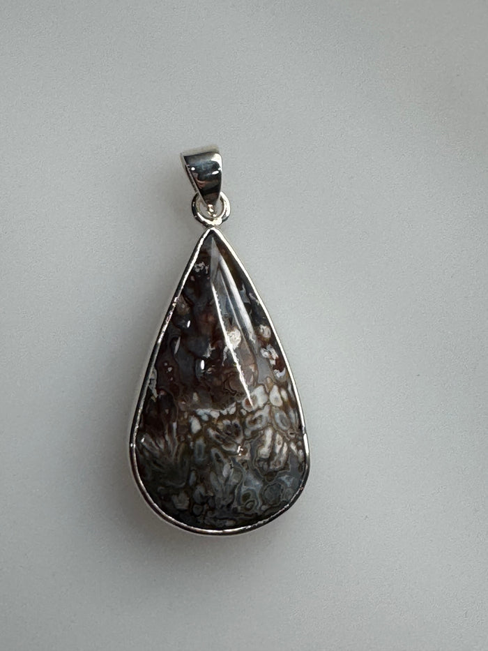 Rare Opalized Plume Agate Pendant in 925 SS
