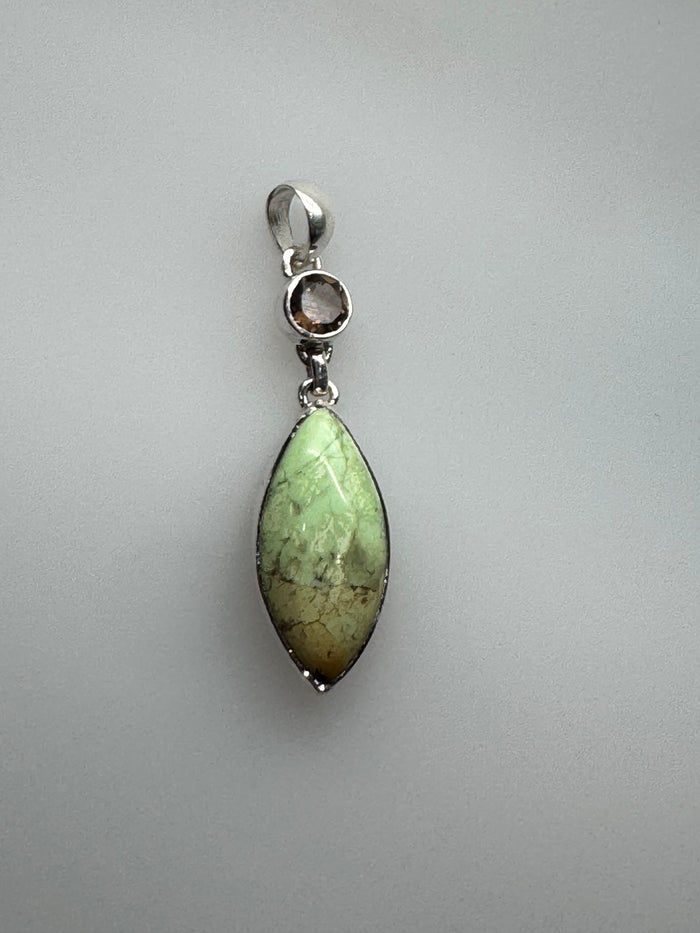 Lemon Chrysoprase & Smoky Quartz Pendant