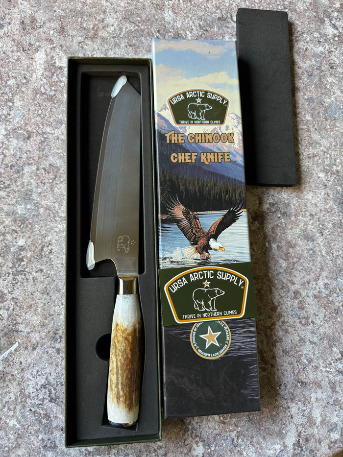 Chinook Chef Knife - Damascus - Antler - Veteran Owned Business