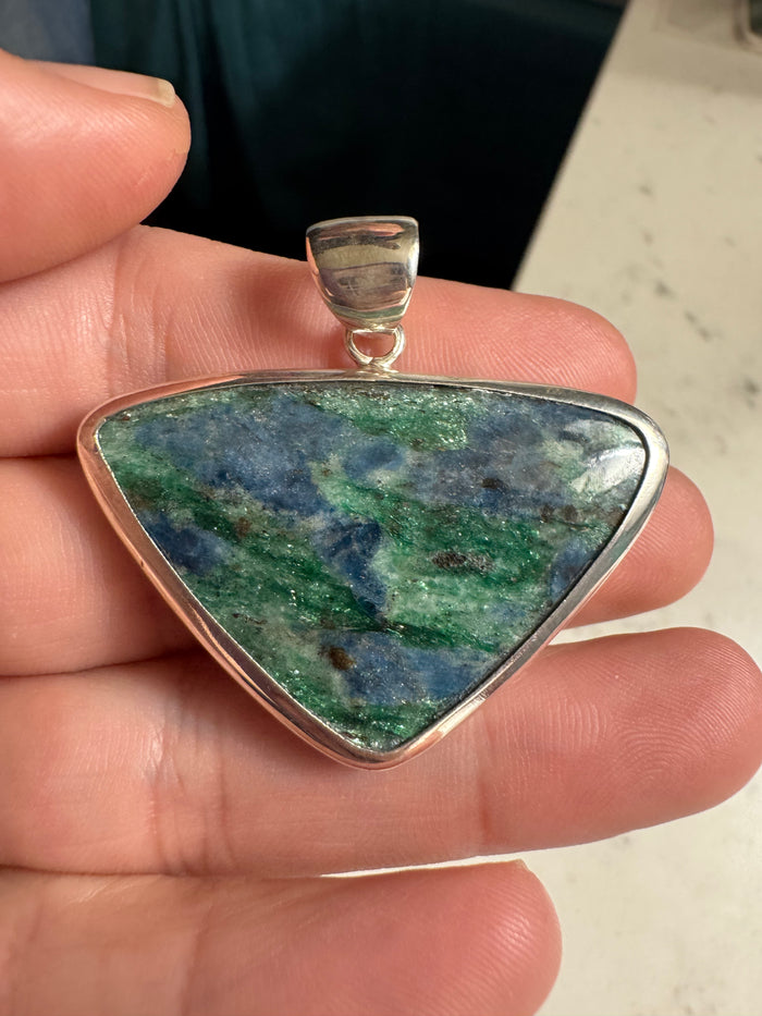 Reversible Fuchsite and Kyanite Pendant