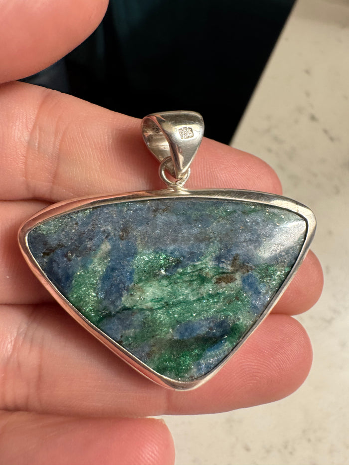 Reversible Fuchsite and Kyanite Pendant