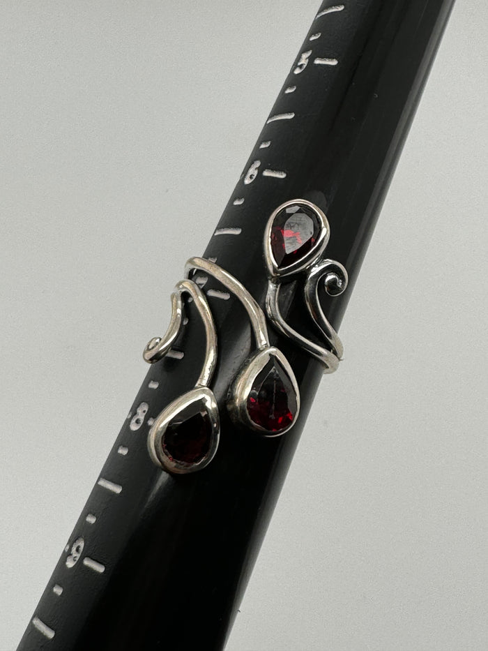 Tri-Leaf Red Garnet Size 6 and 7 Adjustable Ring