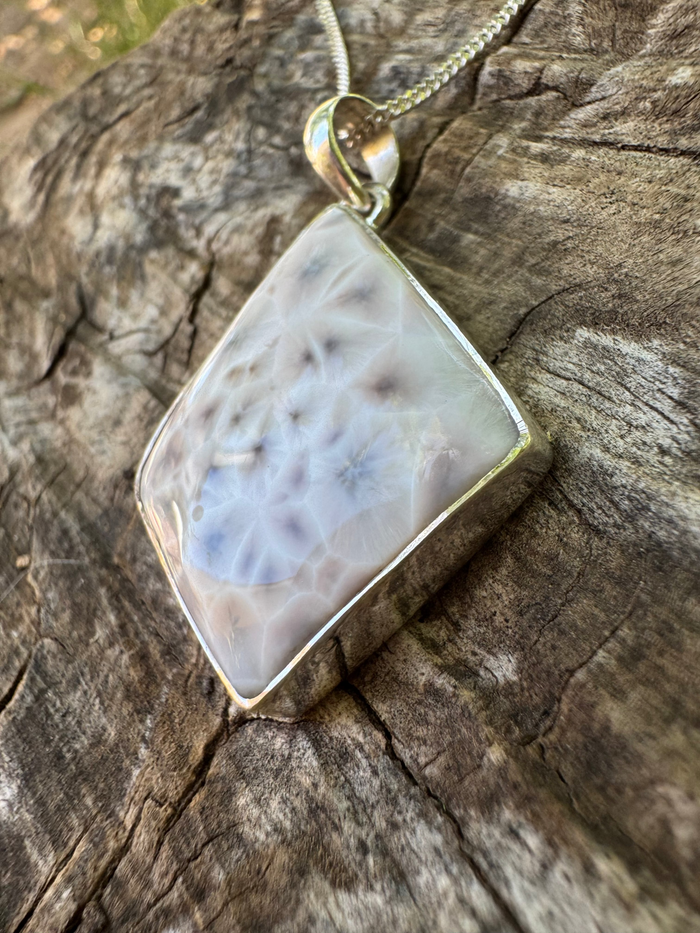 Natural Natrolite Pendant in 925 Sterling Silver | Rare Zeolite Mineral