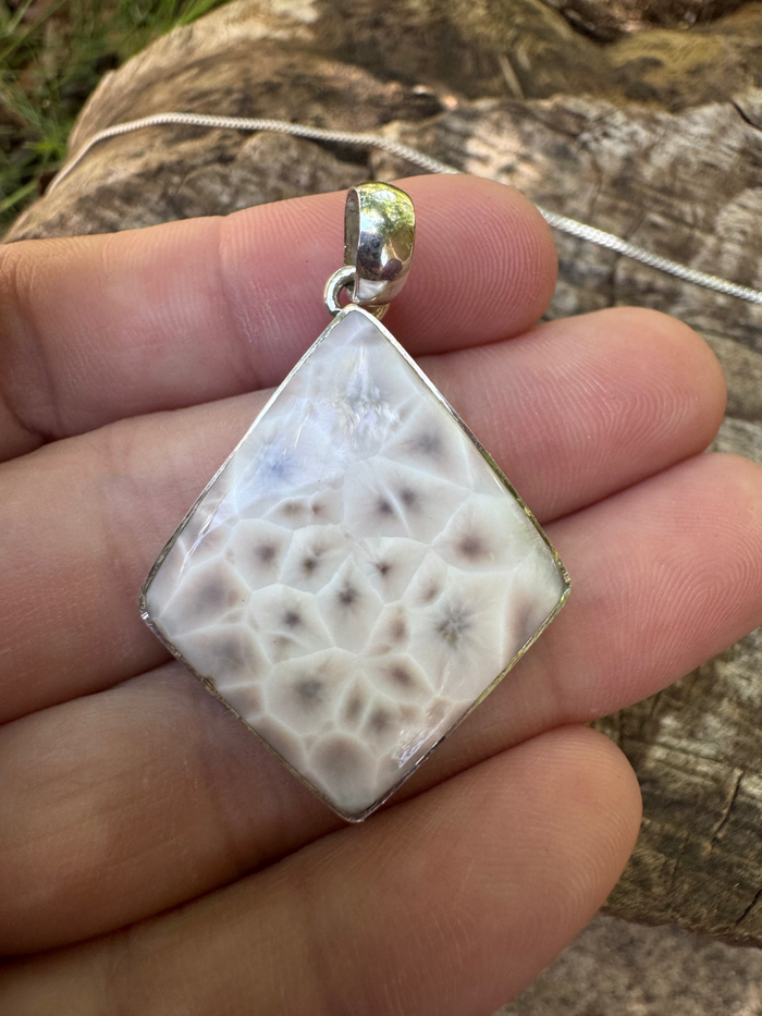Natural Natrolite Pendant in 925 Sterling Silver | Rare Zeolite Mineral