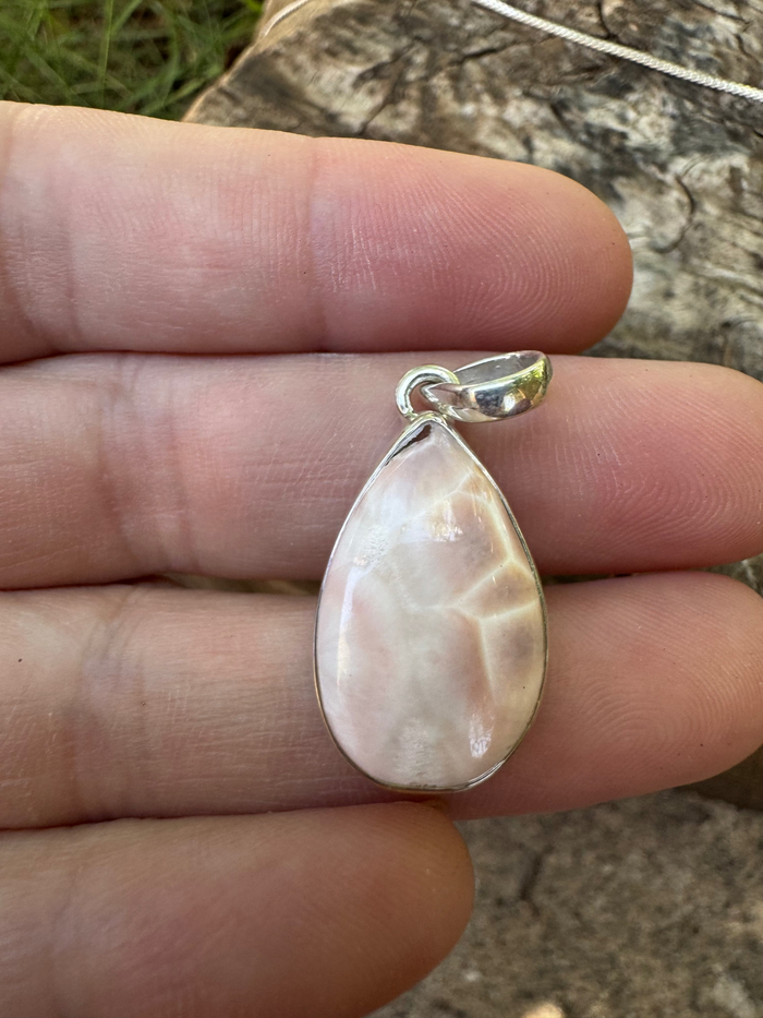 Very Petite Natural Natrolite Pendant in 925 Sterling Silver | Rare Zeolite Mineral