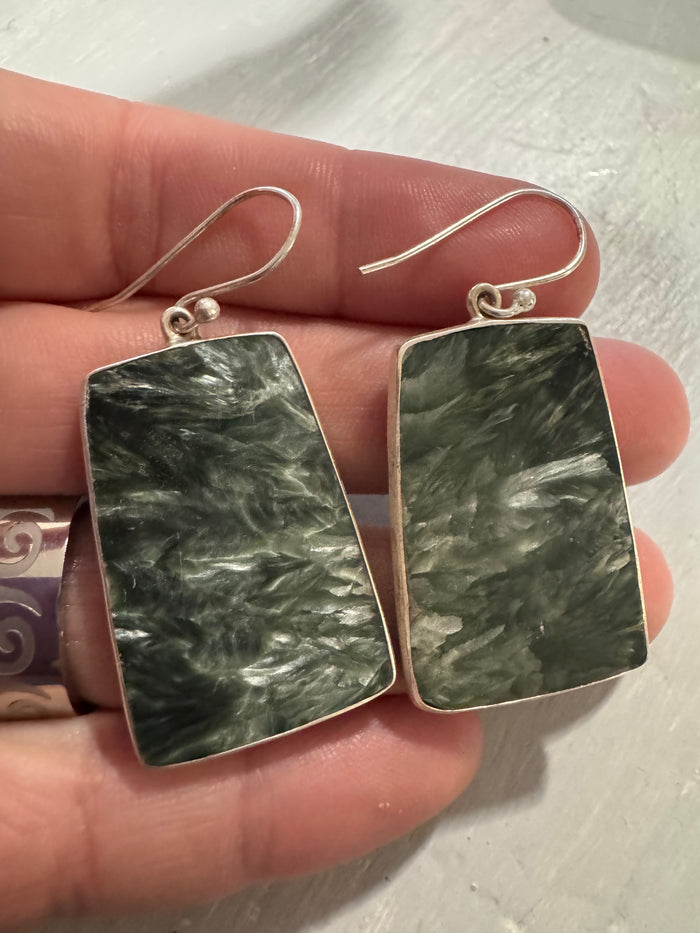 Rare Seraphinite Earrings in Sterling Silver
