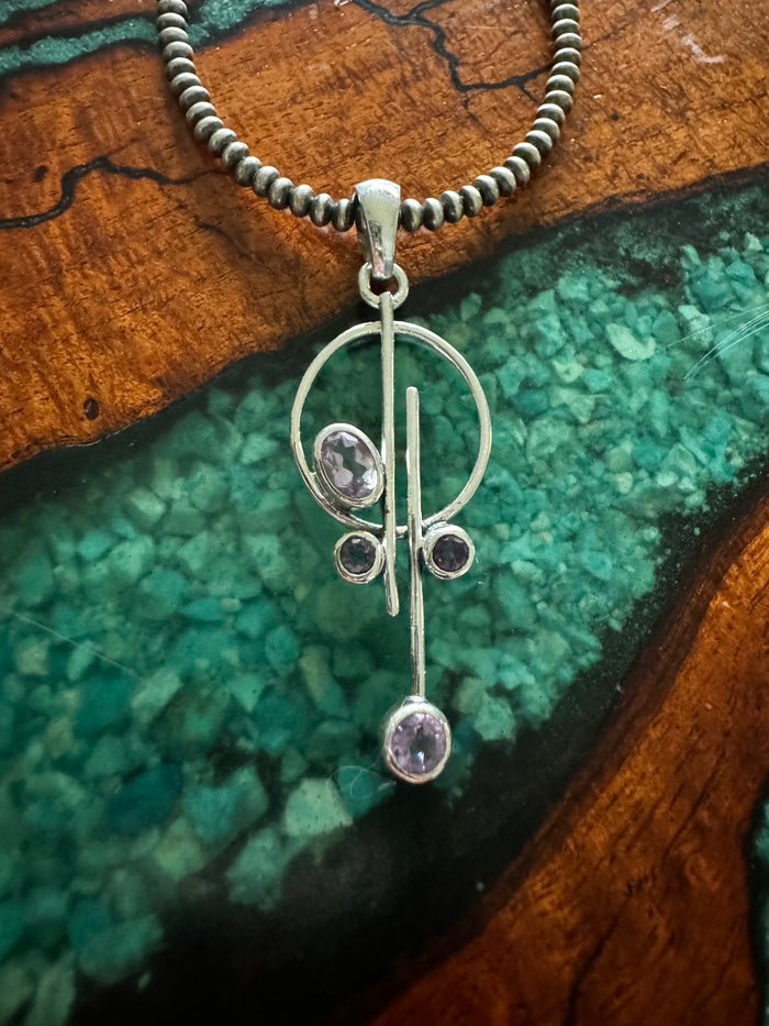 Amethyst 4 Cabochon WITH 20” 3mm Navajo Pearls