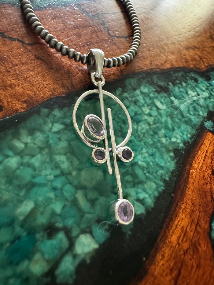 Amethyst 4 Cabochon WITH 20” 3mm Navajo Pearls