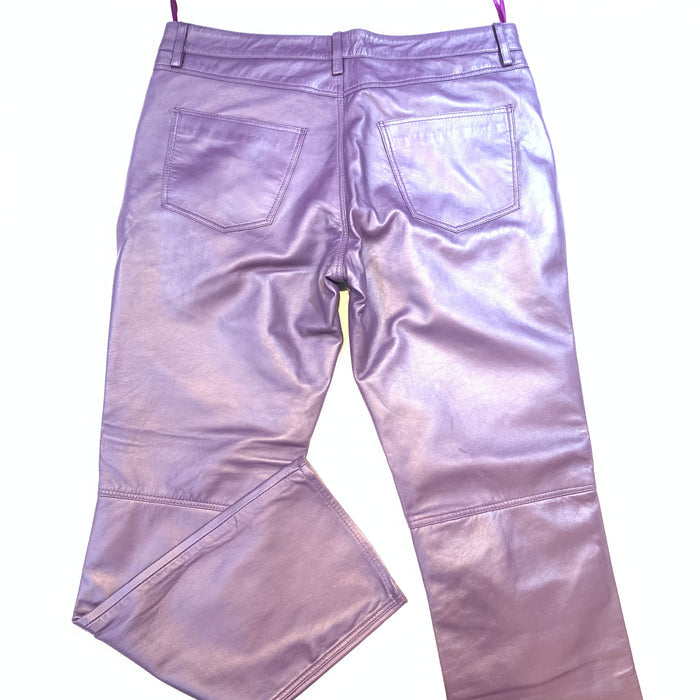 Kashani Men's Purple Lambskin Straight Cut Leather Pants - Dudes Boutique