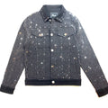 Barocco Black Fully Loaded White Crystal Spiked Jean Jacket - Dudes Boutique
