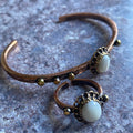 Adjustable Copper Bracelet and Ring - Moonstone