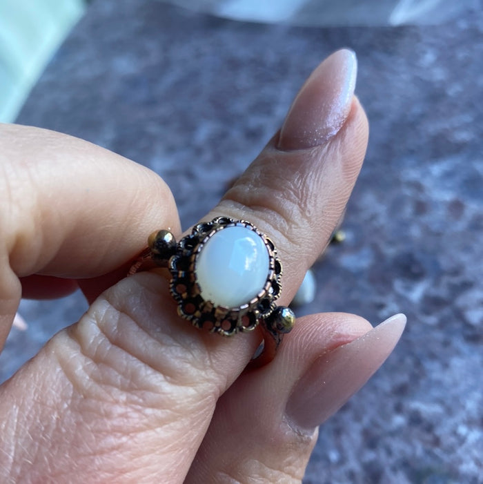 Adjustable Copper Bracelet and Ring - Moonstone