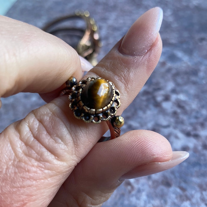 Adjustable Copper Bracelet and Ring - Tigers Eye