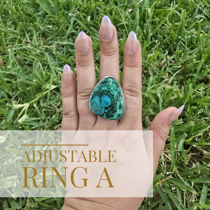 Adjustable Malachite Azurite Ring – 925 Sterling Silver (Multiple Options)