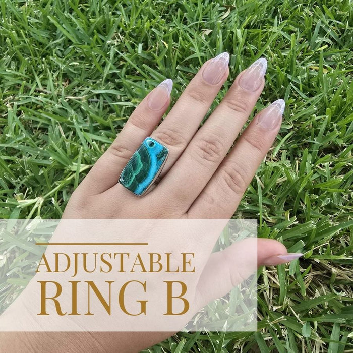 Adjustable Malachite Azurite Ring – 925 Sterling Silver (Multiple Options)