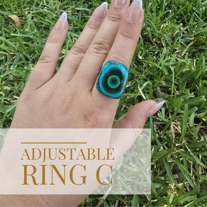 Adjustable Malachite Azurite Ring – 925 Sterling Silver (Multiple Options)