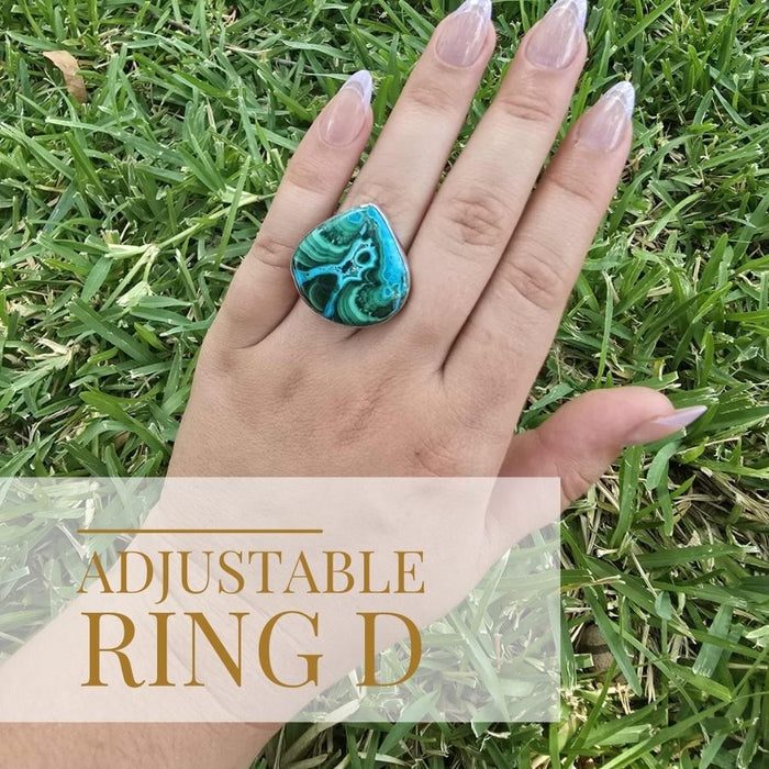 Adjustable Malachite Azurite Ring – 925 Sterling Silver (Multiple Options)
