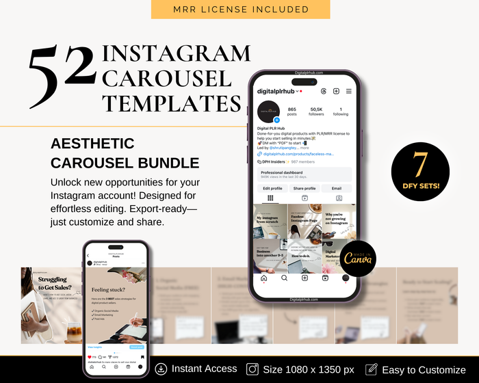 Customizable Instagram carousel templates from the Aesthetic Carousel Bundle, designed for social media managers and digital marketers.